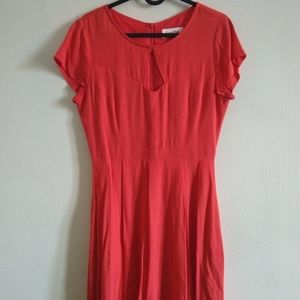 Louche Coral A-line Dress with Keyhole Cutout, Size S